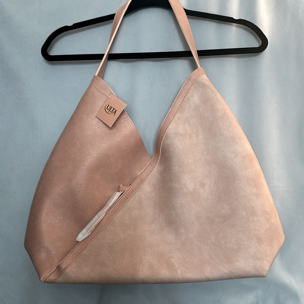 💫 ULTA BEAUTY | BLUSH ASYMMETRICAL FAUX AND LEATHER SUEDE TOTE BAG